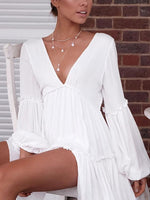 NEW FEELING Womens White V-Neck Dresses