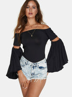 Wholesale Off The Shoulder Long Sleeve Black T-Shirt