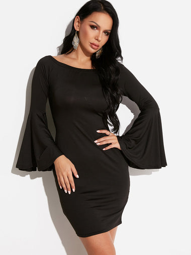Wholesale Black Off The Shoulder Long Sleeve Bodycon Hem Dresses