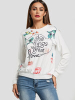 Wholesale Round Neck Floral Print Long Sleeve White Top