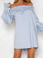 OEM Ladies Blue Off The Shoulder Dresses