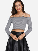 Wholesale Off The Shoulder Stripe Long Sleeve Black Top