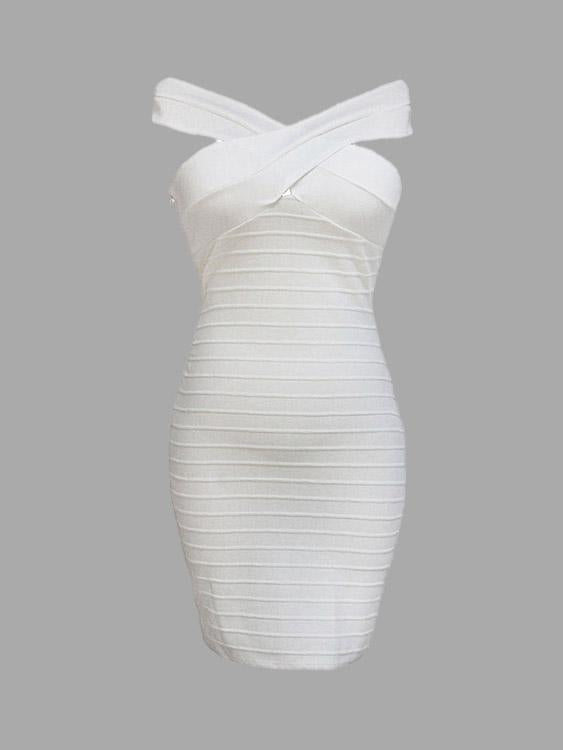 Wholesale White Square Neck Off The Shoulder Sleeveless Plain Bodycon Midi Dress