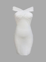 Wholesale White Square Neck Off The Shoulder Sleeveless Plain Bodycon Midi Dress