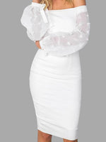 Wholesale Off The Shoulder Long Sleeve Zip Back Lace-Up Slit Bodycon Dresses