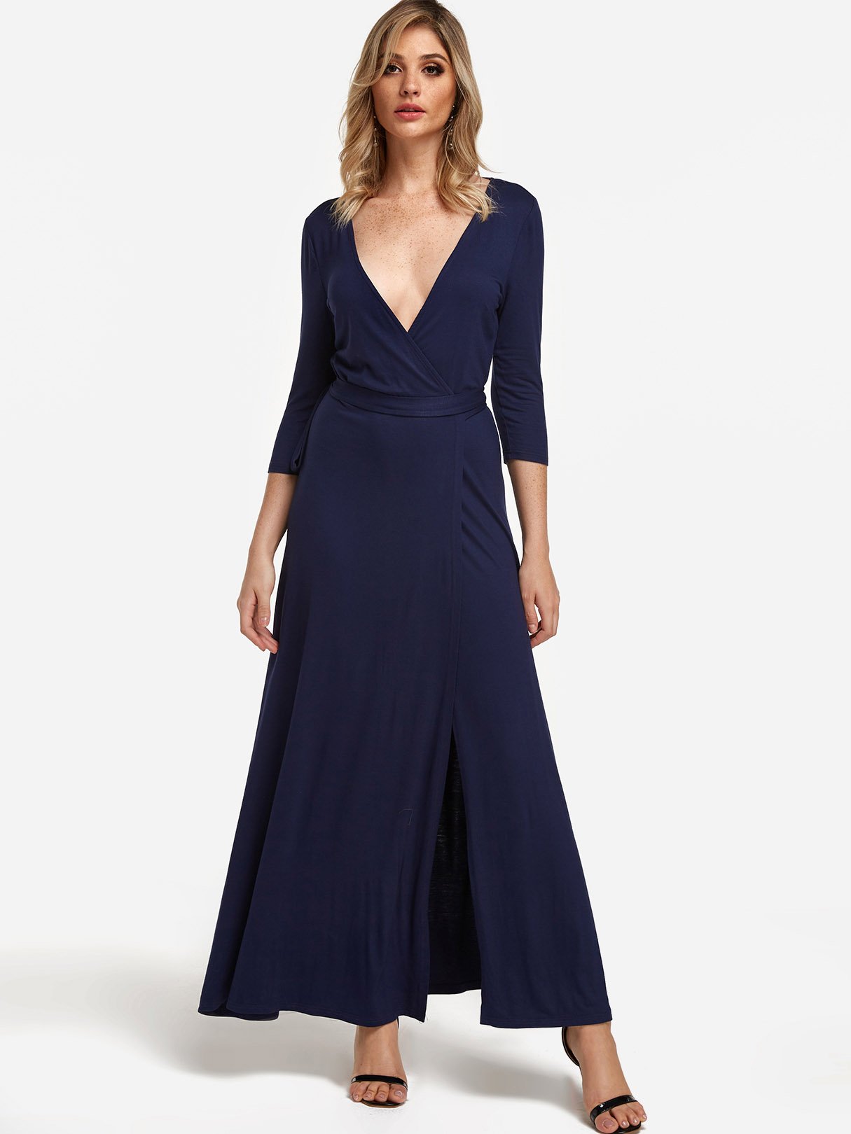 OEM Ladies Navy V-Neck Dresses