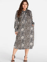 Wholesale Classic Collar Leopard Long Sleeve Plus Size Dress