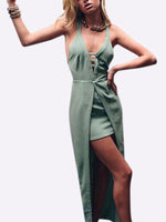 OEM Ladies Green V-Neck Dresses