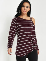 Wholesale One Shoulder Cut Out Twist Long Sleeve Burgundy Top