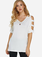 Wholesale Cold Shoulder Cut Out Half Sleeve White T-Shirts