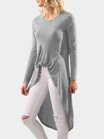 Wholesale Round Neck Long Sleeve Irregular Hem Grey Top