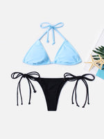 Wholesale Halter Sleeveless Plain Backless Two Piece Bikinis