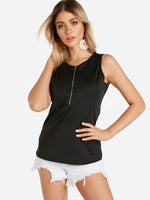 Wholesale Round Neck Plain Zip Back Sleeveless Tank Top