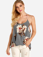 Wholesale Halter Floral Print Backless Sleeveless Irregular Hem Camis