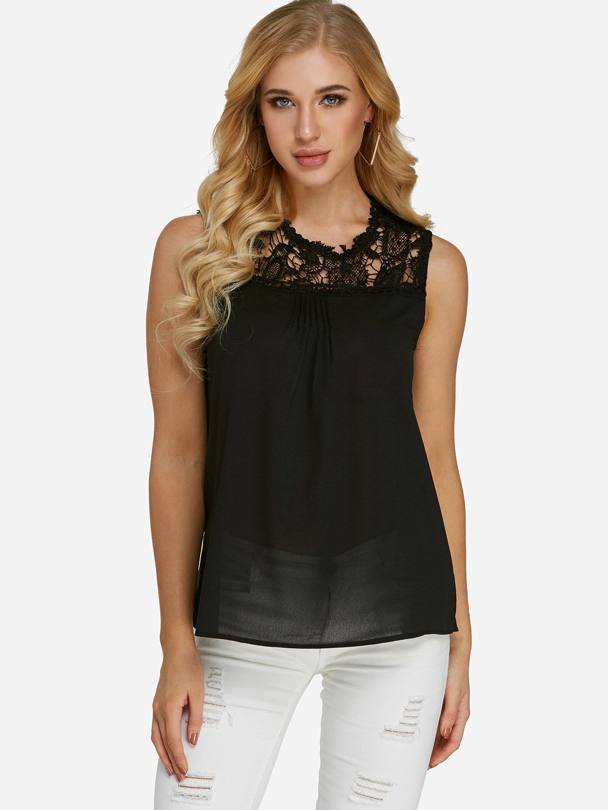 Wholesale Crew Neck Plain Lace Sleeveless Camis