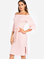 OEM Ladies Pink Off The Shoulder Dresses