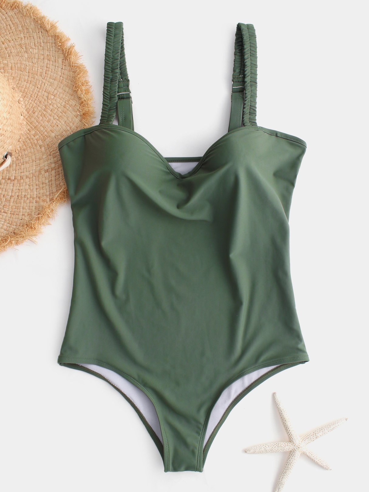 Wholesale V-Neck Sleeveless Green One-Pieces Swimwear