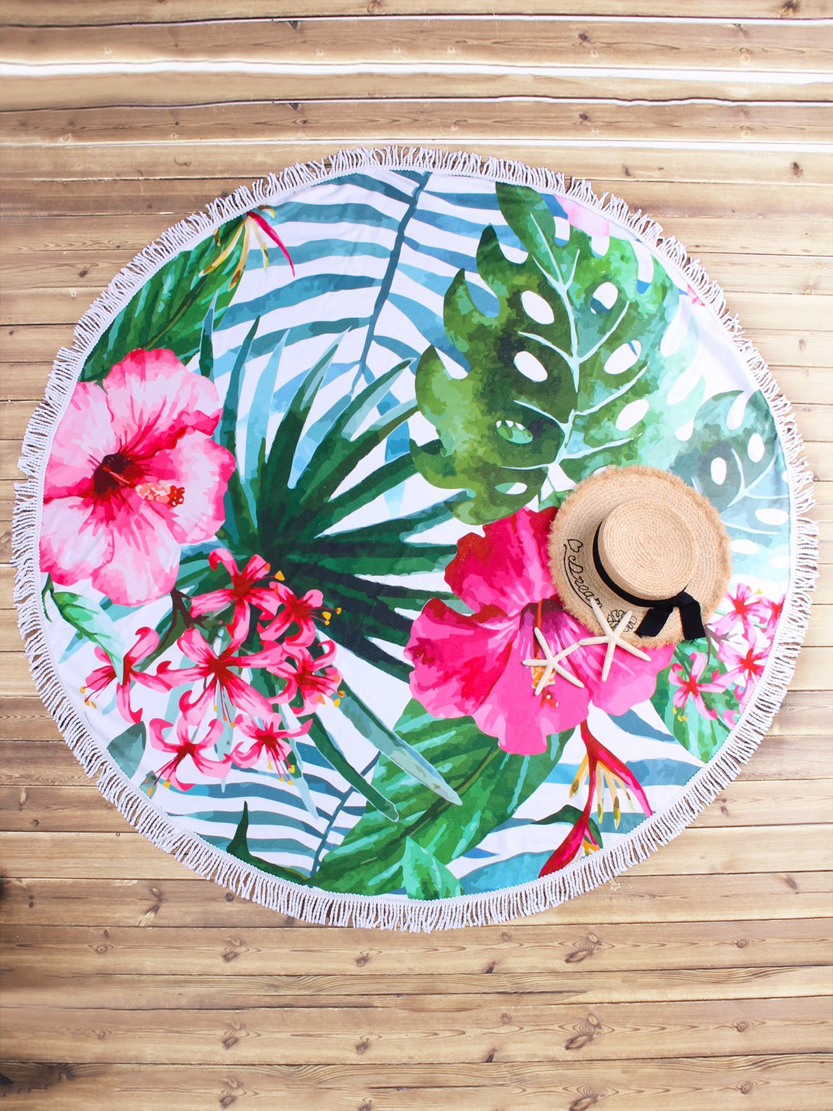 Wholesale Circular Tessel Hem Floral Print Beach Towel