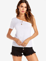 Wholesale One Shoulder Short Sleeve White T-Shirts