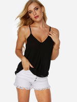 Wholesale Sleeveless Backless Design Plain V-Neck Black Camis