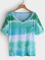 Wholesale V-Neck Stripe Printed Short Sleeve T-Shirts
