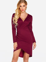 OEM Ladies Burgundy V-Neck Dresses