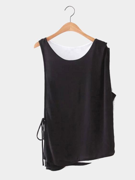 Wholesale Round Neck Sleeveless Irregular Hem Black Camis