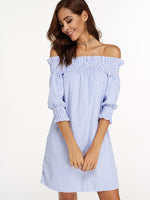 OEM Ladies Sky Blue Off The Shoulder Dresses