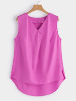 Wholesale V-Neck Plain Pleated Sleeveless Plus Size Tops