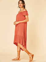 NEW FEELING Womens Orange Off The Shoulder Dresses