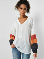 Wholesale V-Neck Long Sleeve White Top