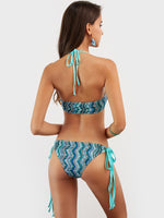 Wholesale V-Neck Sleeveless Wave Backless Lace-Up Two Piece Bikini
