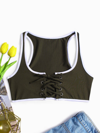 Wholesale Lace-Up Sleeveless Army Green Camis