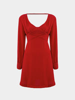 Wholesale Burgundy V-Neck Long Sleeve Crossed Front Dresses