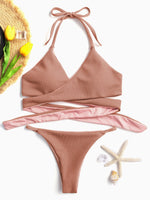 Wholesale Halter Sleeveless Crossed Front Two Piece Bikinis