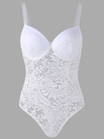 Wholesale White V-Neck Sleeveless Lace Bodysuits