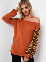 Wholesale Round Neck Leopard Long Sleeve Orange T-Shirts