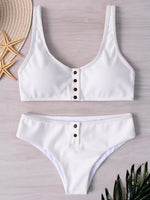 Wholesale White Sleeveless Plain Spaghetti Strap Two Piece Bikinis