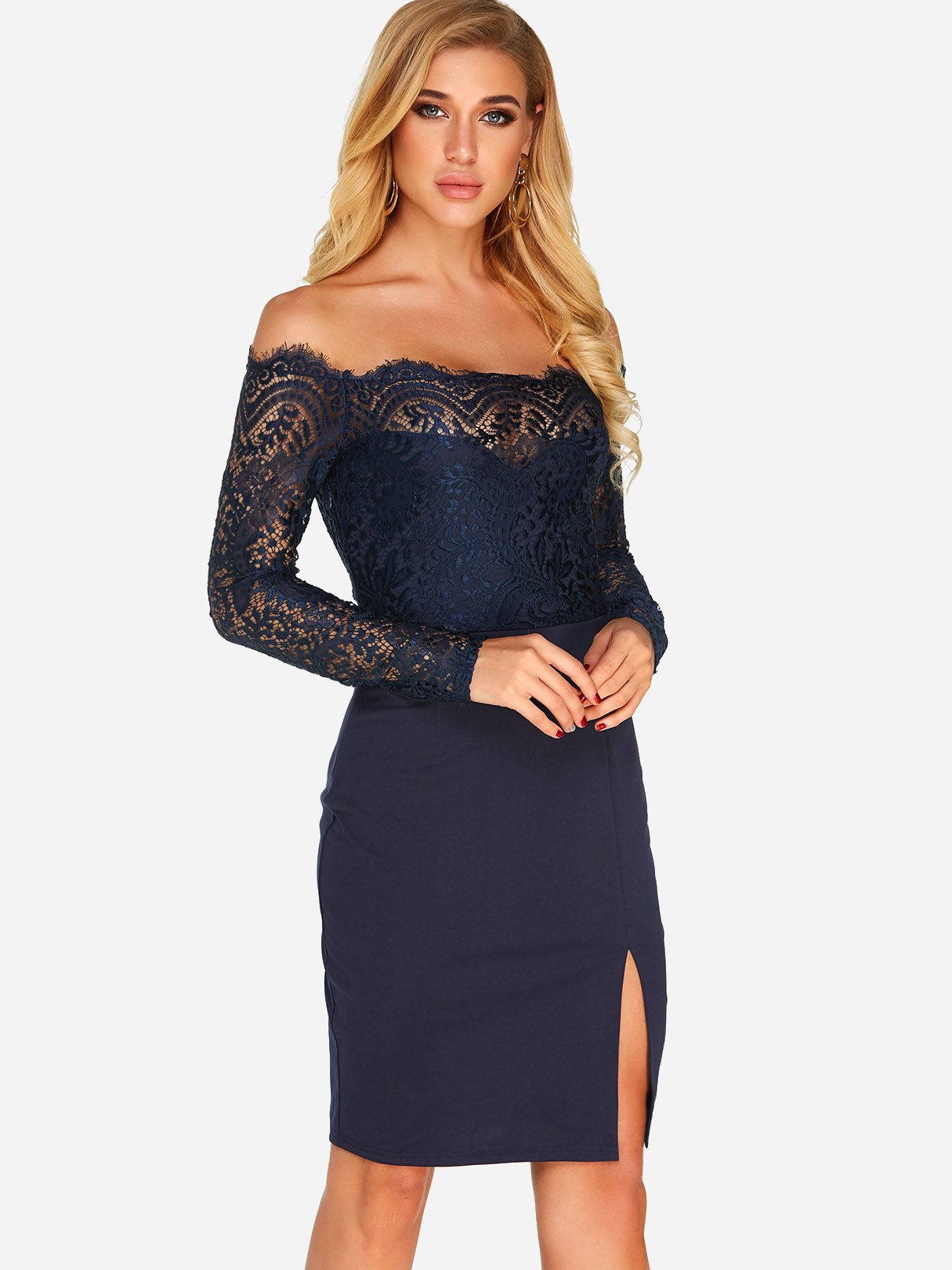 OEM Ladies Navy Off The Shoulder Dresses
