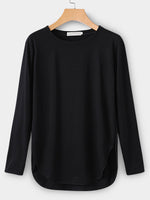 Wholesale Round Neck Plain Long Sleeve Curved Hem T-Shirts