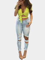 Wholesale V-Neck Half Sleeve Yellow T-Shirts