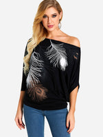 Wholesale One Shoulder Printed Half Sleeve Black T-Shirts