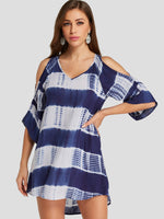 Wholesale Blue V-Neck Half Sleeve Mini Dress