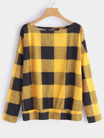 Wholesale One Shoulder Grid Long Sleeve T-Shirts