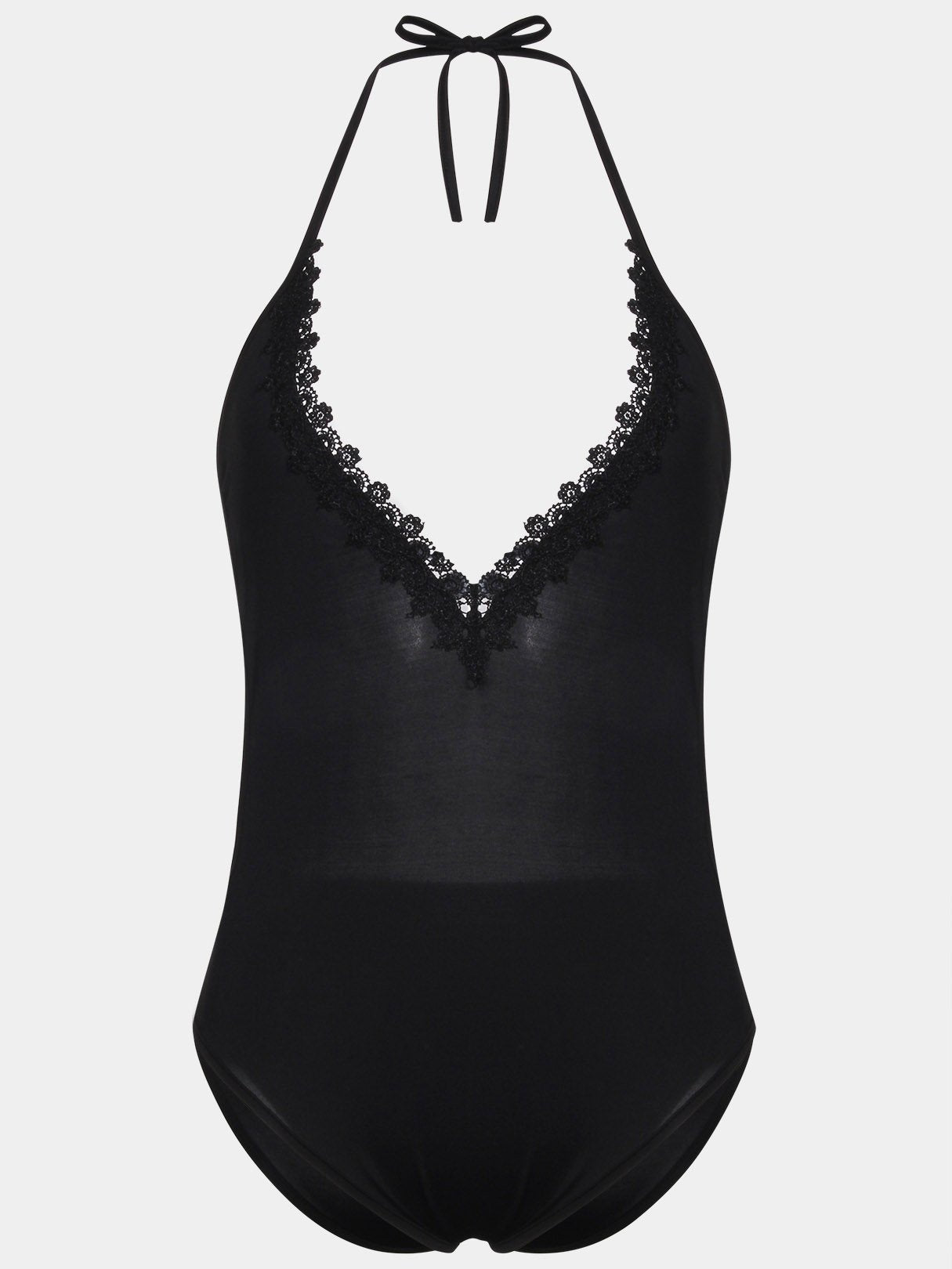 Wholesale Black V-Neck Sleeveless Lace Backless Lace-Up One-Pieces Swimsuits