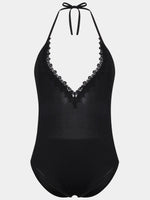Wholesale Black V-Neck Sleeveless Lace Backless Lace-Up One-Pieces Swimsuits