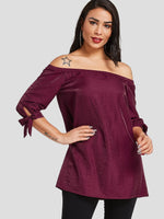 Wholesale Off The Shoulder Self-Tie Half Sleeve Burgundy Blouses