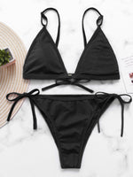 Wholesale Black V-Neck Sleeveless Lace-Up Bikinis