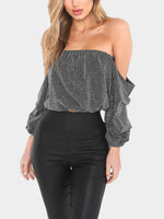 Wholesale Off The Shoulder Long Sleeve Light Grey Top