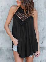 Wholesale Round Neck Halter Crochet Lace Embellished Sleeveless Black Camis